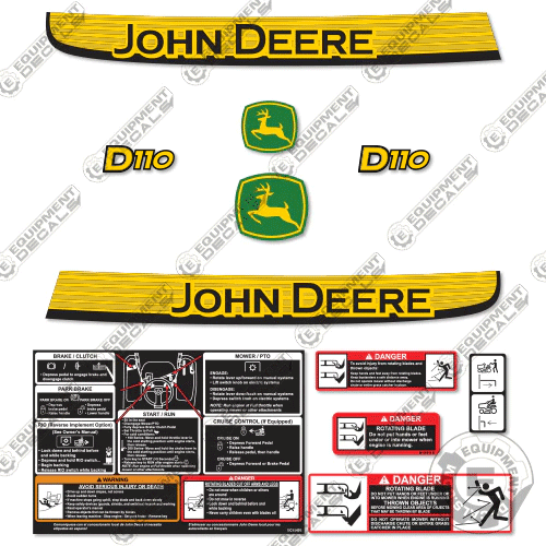 John Deere D110 Riding Lawn Mower Decal Kit 110, d110, d-110