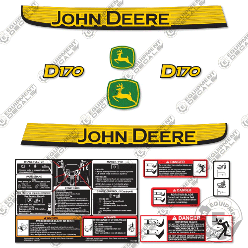 John Deere D170 Riding Lawn Mower Decal Kit 170, d170, d-170