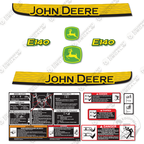 Fits John Deere E140 Decal Kit Mower 140, decal kit, e140