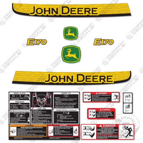 Fits John Deere E170 Decal Kit Mower 170, decal kit, e170