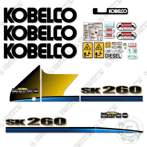 Fits Kobelco SK260 Mark 9 Decal Kit Excavator 260, 260-9, decal kit, lc9, mark 9, sk, sk260, sk260-9