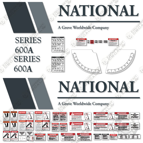 Fits National 600A Decal Kit Crane 600, 600a, boom, crane, decal kit, lift, manitowoc