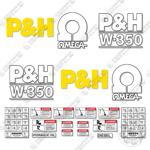 Fits P&H W-350 Decal Kit Rough Terrain Crane 350, decal kit, w350