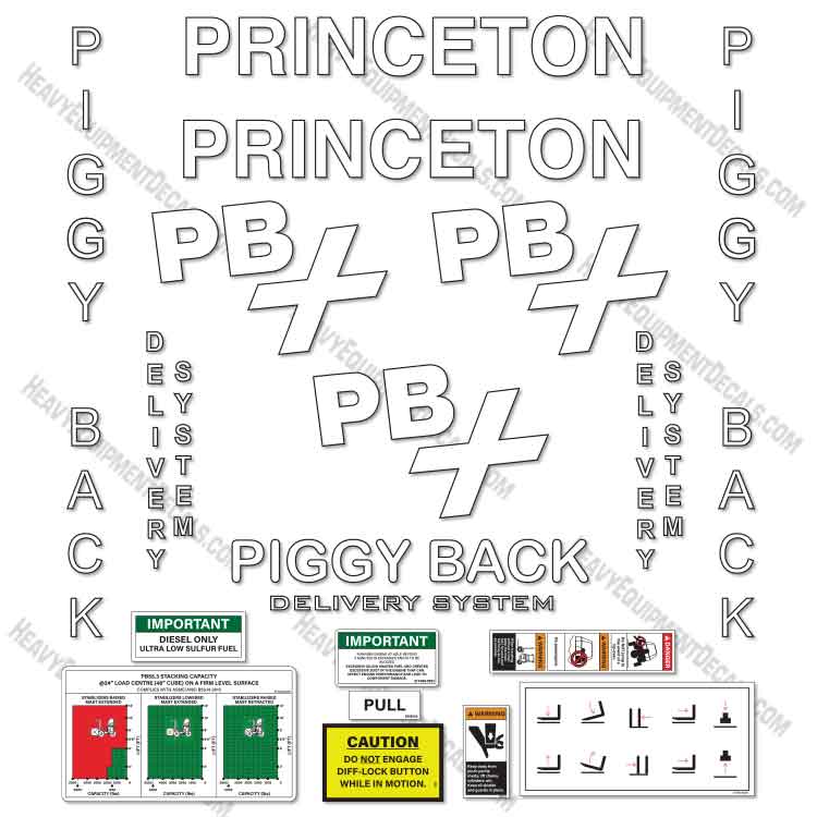 Fits Princeton PB55 3X Decal Kit Piggy Back Forklift 55, decal kit, pb, pb55, telescopic