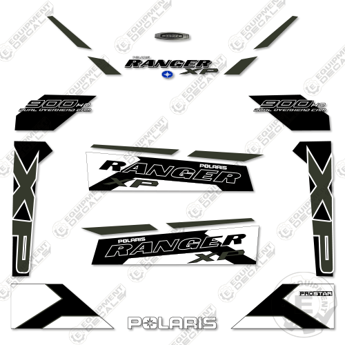 Fits Polaris Ranger 900 XP HO Decal Kit - 2015 White Lightning Sage Green 900, 900 xp, 900efi, decal kit, efi, excavator, high, high output, output