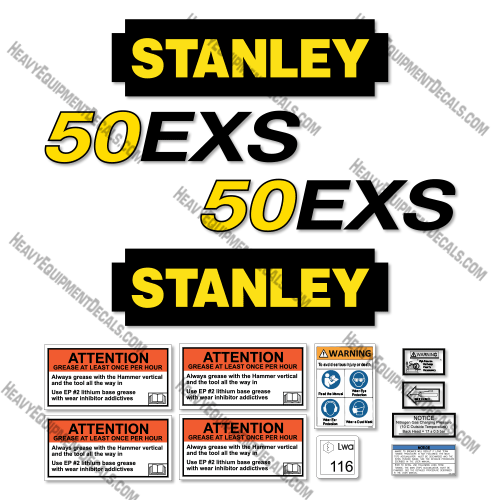 Fits Stanley 50EXS Decal Kit Hydraulic Hammer decal kit