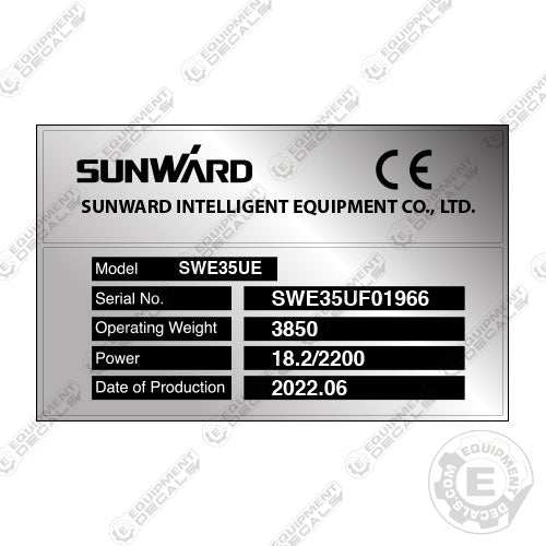 Fits Sunward Serial Plate Decal Silver/Black decal kit