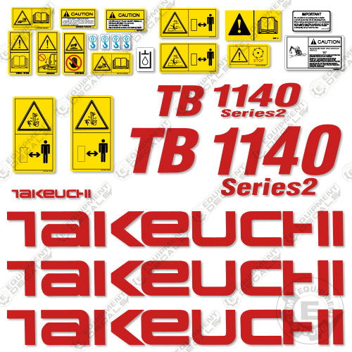 Fits Takeuchi TB1140 Decal Kit (Series II) Excavator 1140, decal kit, series 2, tb1140