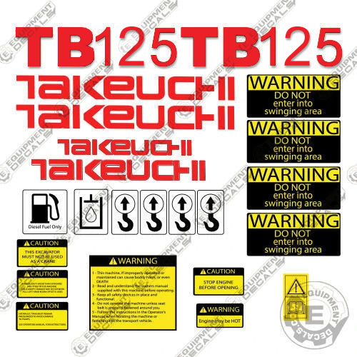 Fits Takeuchi TB125 Decal Kit Mini Excavator 125, decal kit, tb125