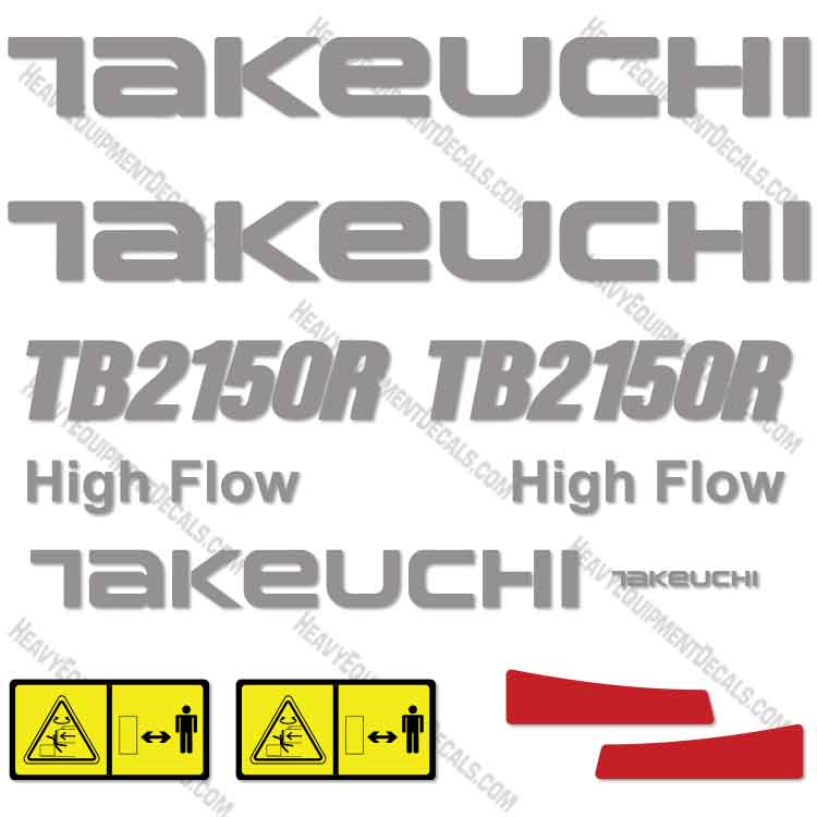 Fits Takeuchi TB2150R Mini Excavator Decal Kit - Custom Silver 2150r, decal kit, tb2150r, 2150, tb2150, decals