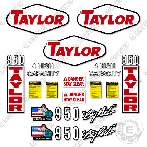 Fits Taylor 950 Decal kit Forklift 950, big, bigred, red, tx