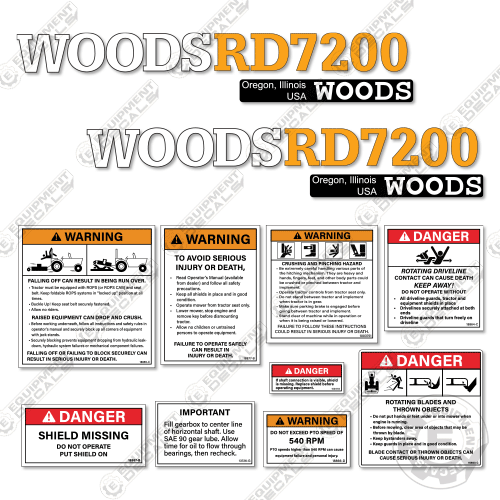 Fits Woods RD7200 Decal Kit Finish Mower 7200, decal kit, dixie, dixie-cutter, rd-7200, rd7200