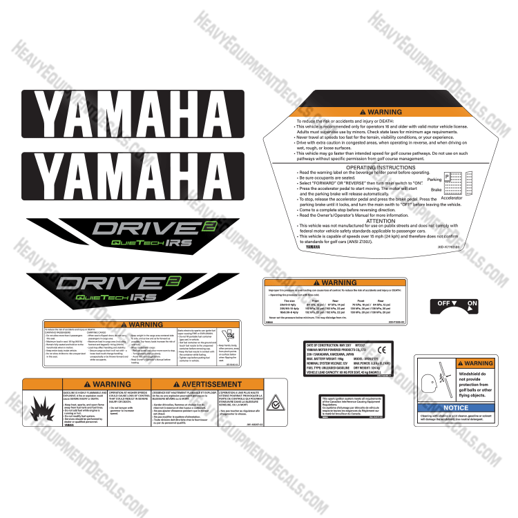 Fits Yamaha DR2A19 Drive 2 Golf Cart Decal Kit 